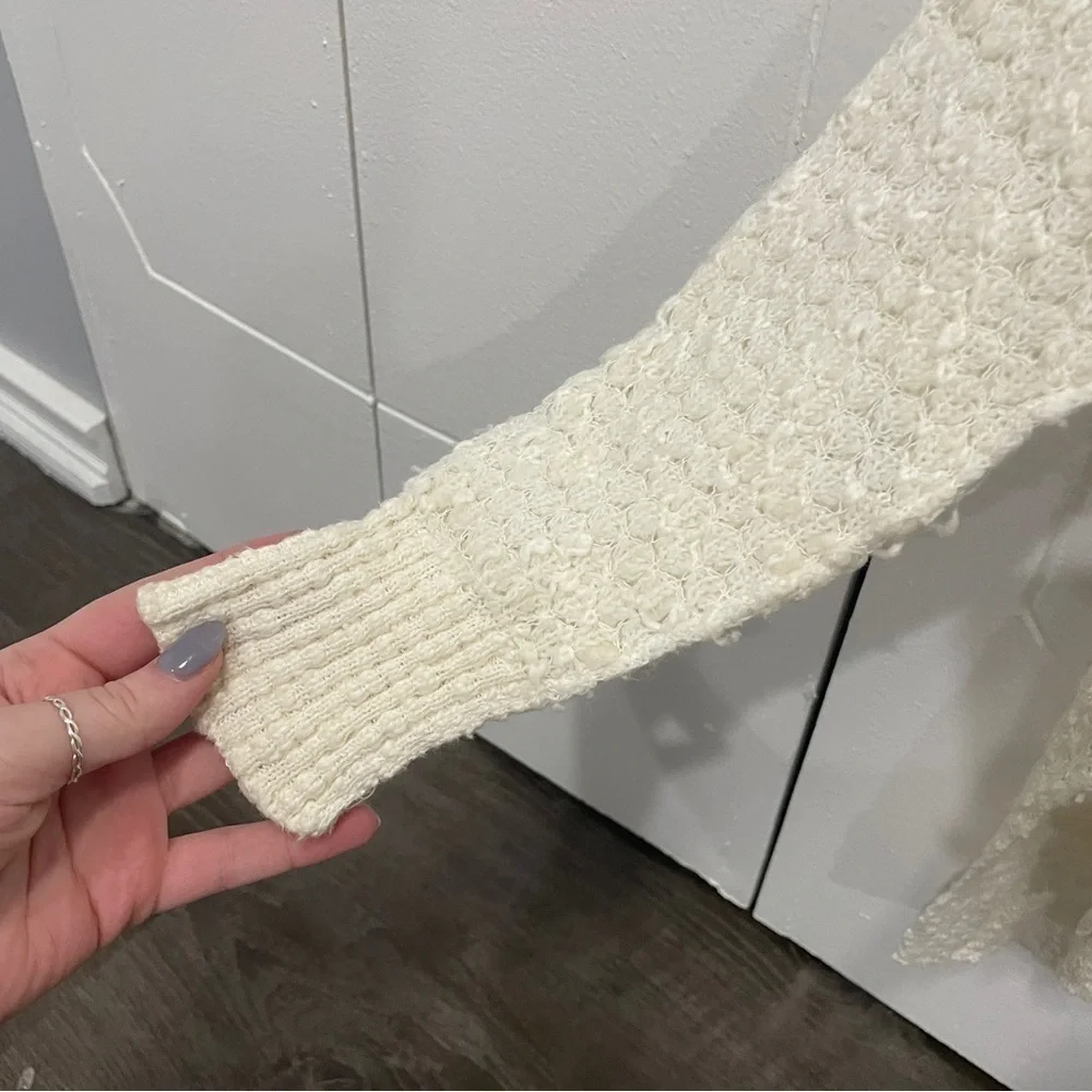 Free People Cream Textured Knit Wool Sweater